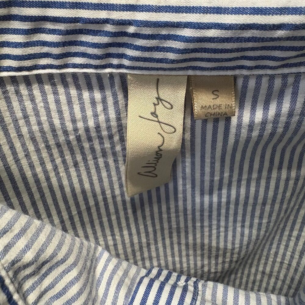 Allison Joy Blue White Striped Off-Shoulder Fitted Work Blouse size Small - Picture 6 of 6